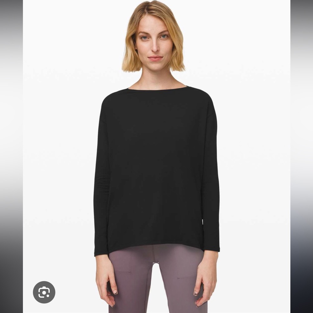 Lululemon Back in Action Black Long Sleeve T Shirt Drapey Size 2